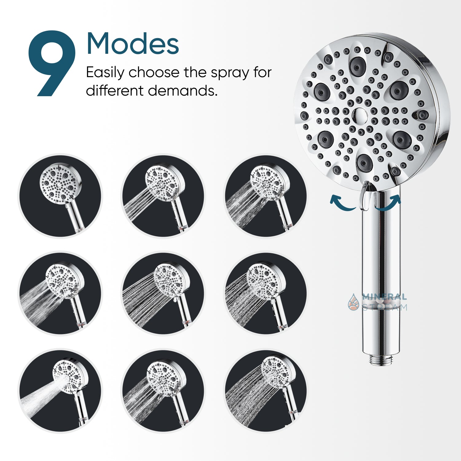 Luxe 9 Mode Showerhead Complete Shower Kit