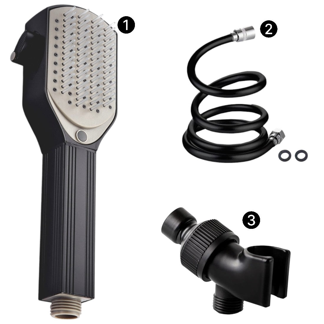 Detangler Comb Showerhead Shower Essentials Kit Black